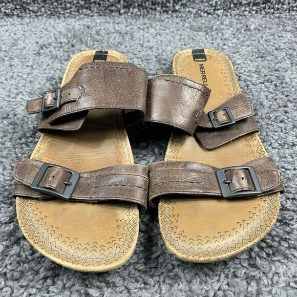Merrell Whisper Women's 9 Brown Leather Slide Sandals with Buckles Boho J55580 - Picture 1 of 8